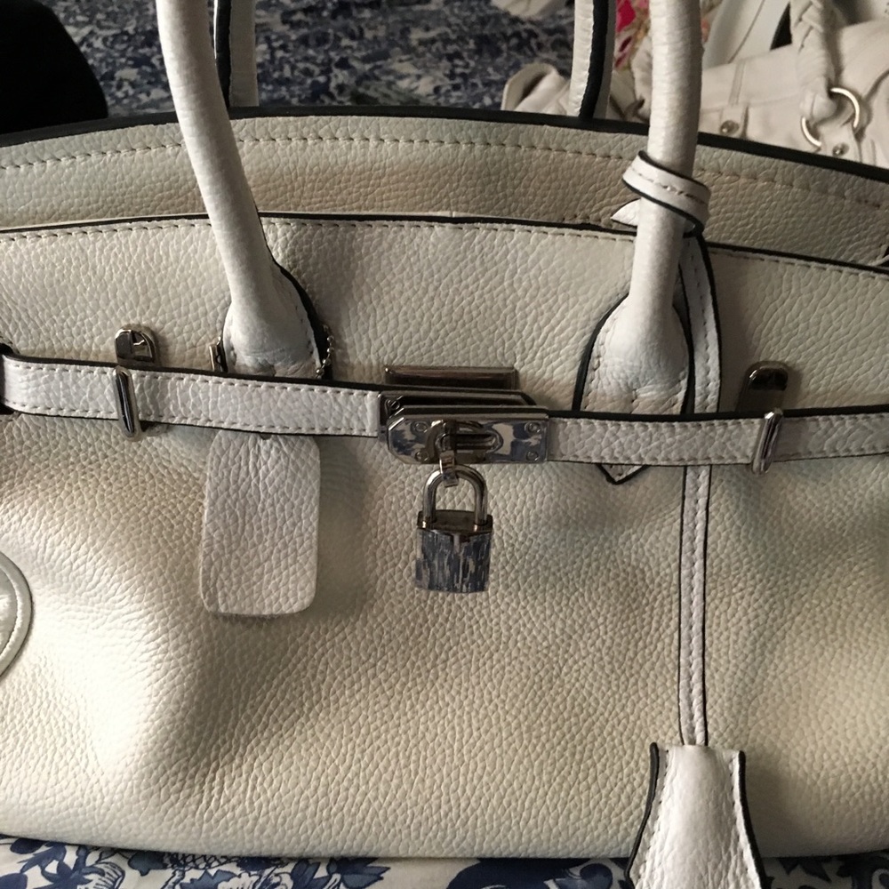 White leather handbag